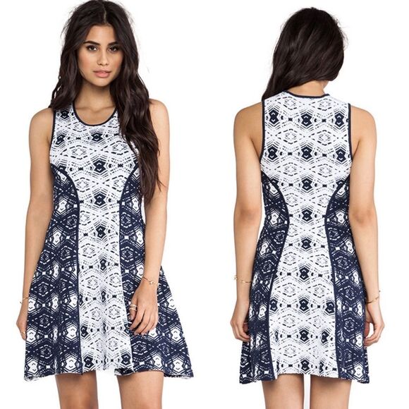 Parker naima dress in navy fit and flare boho‎ print - Picture 1 of 6